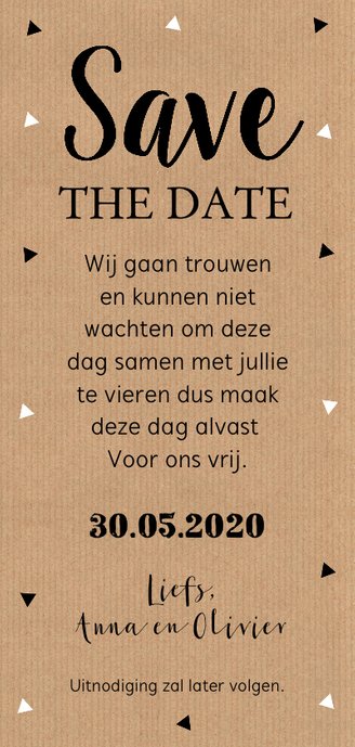 Save the Date kaart kraft langwerpig foto Achterkant