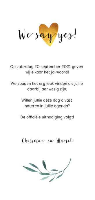 Save the date kalender kaart met waterverf en blaadjes Achterkant