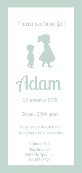 Silhouet geboortekaartje broertje Achterkant