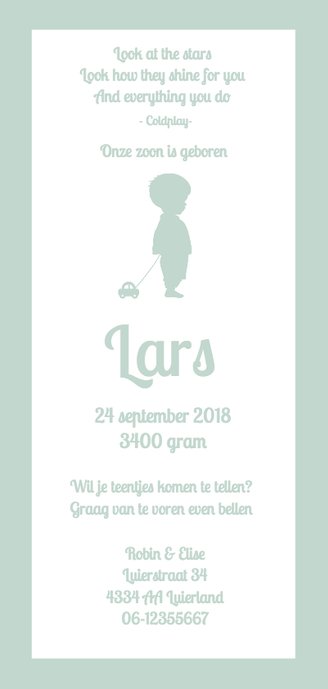 silhouet kaartje jongen Achterkant