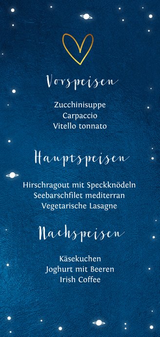 Speisekarte Taufe Foto und Sternenhimmel Rückseite