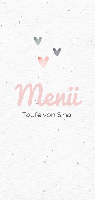 Speisekarte zur Taufe rosa Wegweiser und Herzen Rückseite