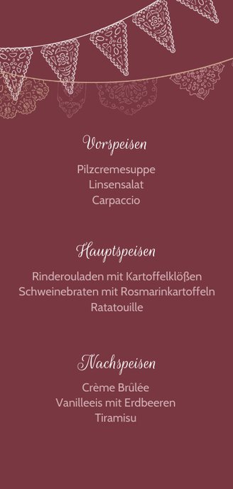 Spitze und Wimpel Menü-Karte Rückseite