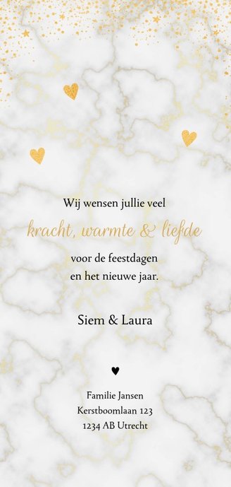 Sterkte Kerstkaart met marmer en goudlook Achterkant