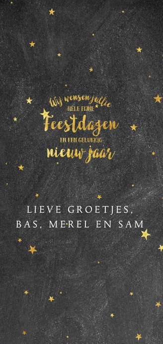 Stijlvolle kerstkaart met goudlook typografie en sterren 3