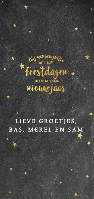 Stijlvolle kerstkaart met goudlook typografie en sterren 3