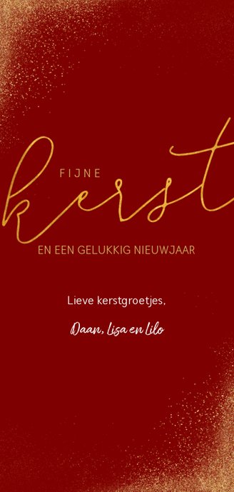 Stijlvolle lange kerstkaart met grote foto en goudlook Achterkant