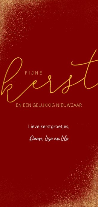 Stijlvolle lange kerstkaart met grote foto en goudlook Achterkant