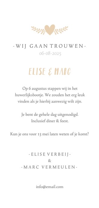 Stijlvolle langwerpige trouwkaart met eigen foto en namen 3