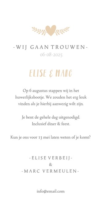 Stijlvolle langwerpige trouwkaart met eigen foto en namen 3