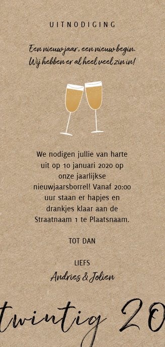 Stijlvolle Nieuwjaarsborrel Uitnodiging 2020 Achterkant