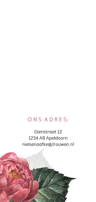 Stijlvolle trouwkaart met roze pioenroos 2