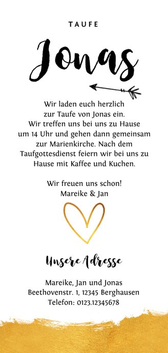 Taufeinladung eigenes Foto und Herz Rückseite