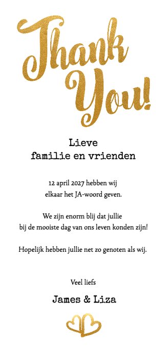 Thank you goud foto langwerpig - BK Achterkant