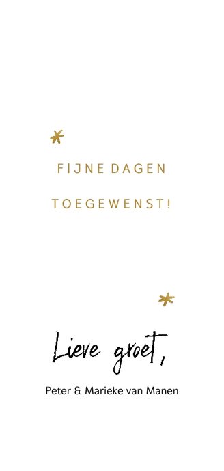 Trendy kerstkaart met handgeschreven teksten en sterretjes Achterkant