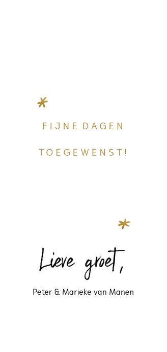 Trendy kerstkaart met handgeschreven teksten en sterretjes Achterkant