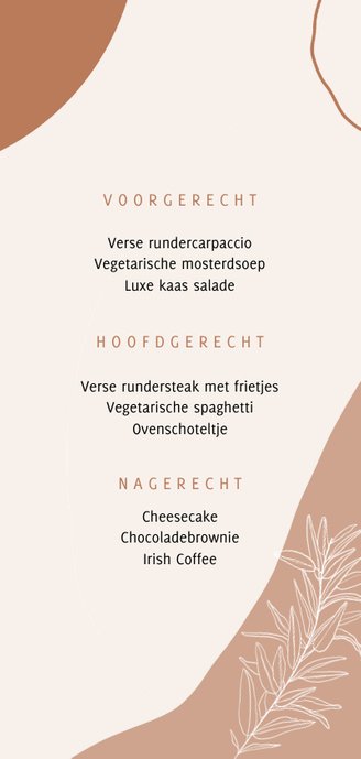 Trendy menukaart bruiloft abstracte vormen aardetinten Achterkant