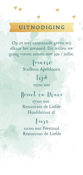 Trouwkaart aquarel tekst hartjes 3