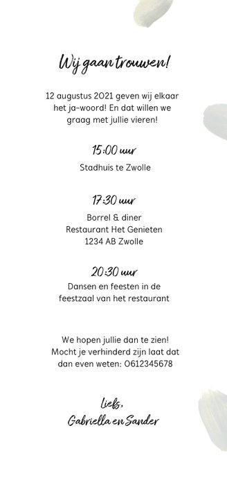 Trouwkaart bohemian romantisch met veren en hartje 3