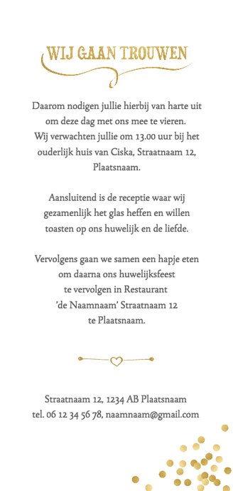 Trouwkaart feestelijk en gezellig met confetti 3