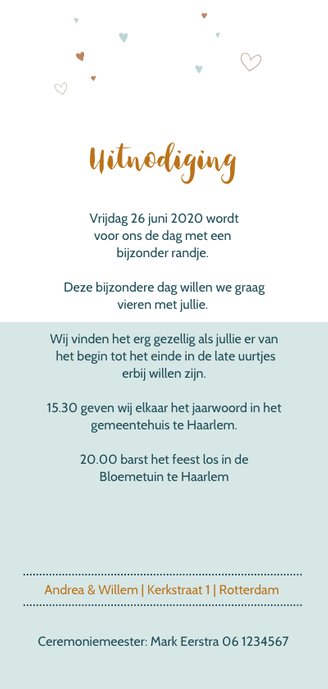 Trouwkaart fiets met hartjes Achterkant