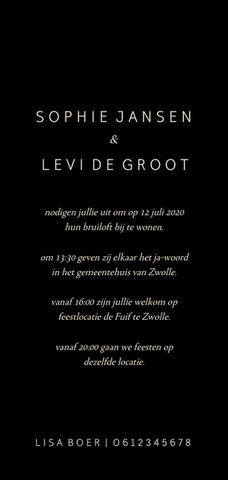 Trouwkaart gouden 'JA' dubbel langwerpig 3