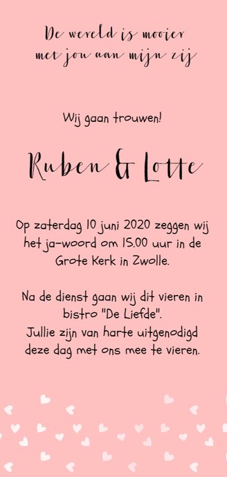 Trouwkaart lang "hartjes" - WW Achterkant