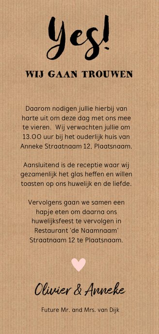Trouwkaart langwerpig fotocollage Kraft 3