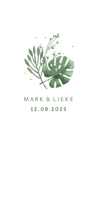 Trouwkaart menukaart botanisch takjes Achterkant