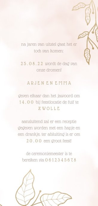 Trouwkaart met elegante bloemen en waterverf langwerpig 3