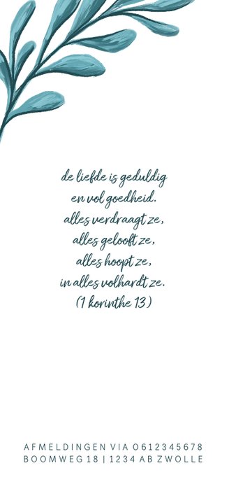 Trouwkaart met geschilderde bladeren langwerpig 2