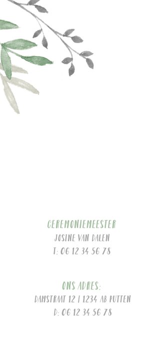 Trouwkaart met groene waterverf takjes 2