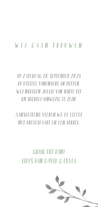 Trouwkaart met groene waterverf takjes 3