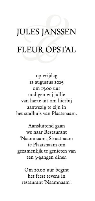 Trouwkaart met grote foto met tekst 3