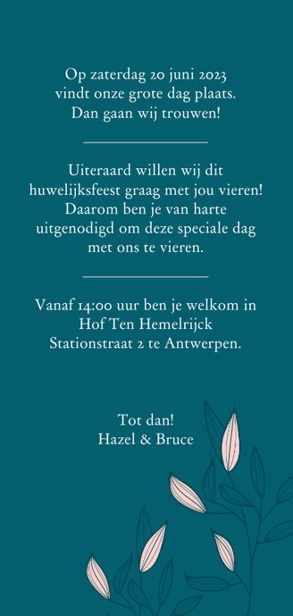 Trouwkaart met initialen Achterkant