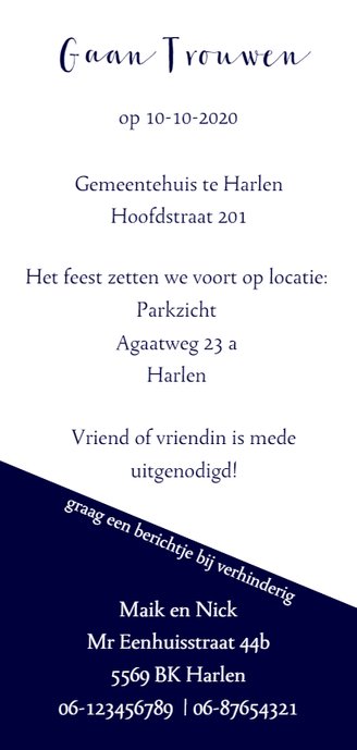 Trouwkaart Mr Mr Achterkant