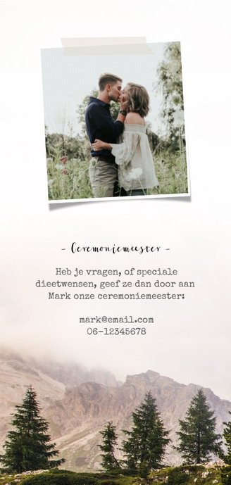 Trouwkaart natuur berglandschap met eigen foto en trouwdatum 2