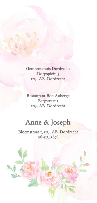 Trouwkaart rozen aquarel Achterkant