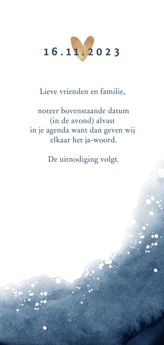 Trouwkaart save the date evening night inkt goud Achterkant