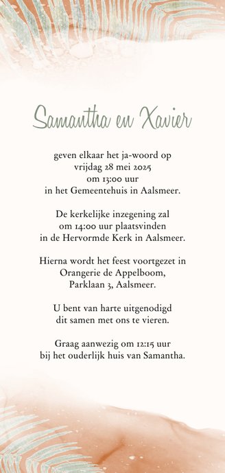 Trouwkaart smal botanisch waterverf 3