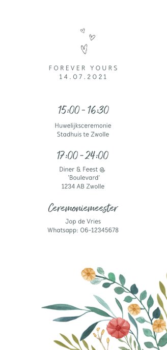 Trouwkaart stijlvol met bloemen 2