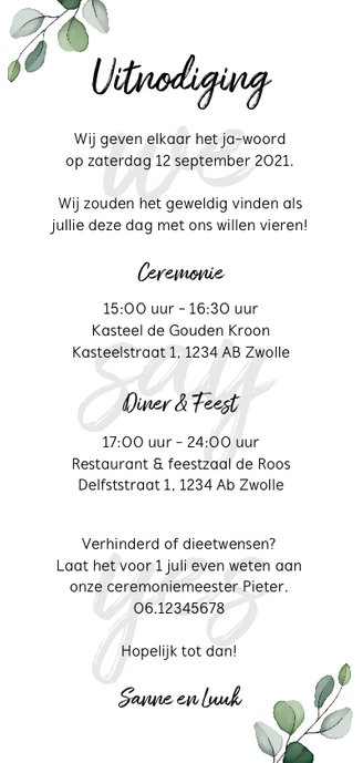Trouwkaart stijlvol met botanische elementen Achterkant