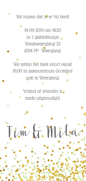 Trouwkaart stippen in eigen kleur Achterkant