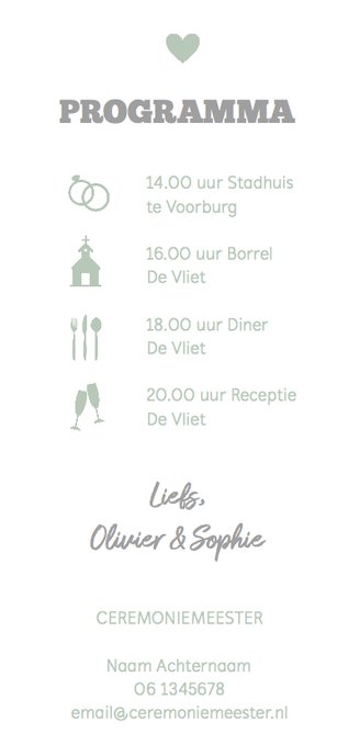 Trouwkaart typografie foto langwerpig Achterkant