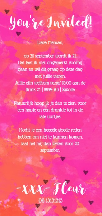 Uitnodiging 21 dinner aquarel Achterkant