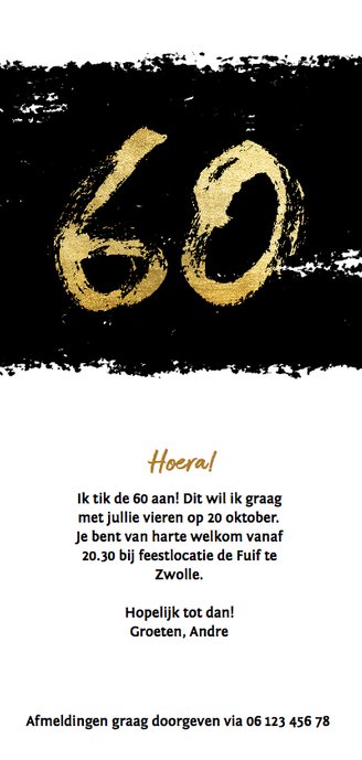Uitnodiging 60 met zwarte inkt stoer Achterkant
