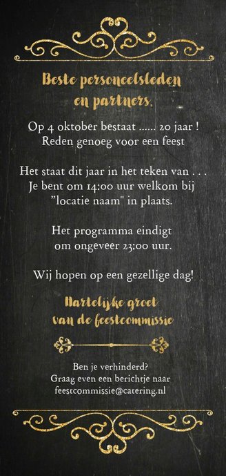Uitnodiging bedrijfsfeest Achterkant