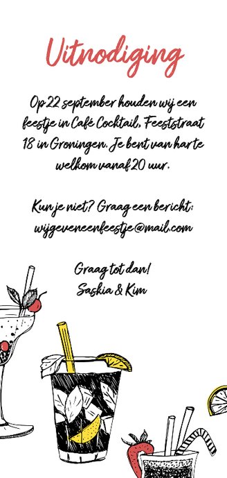 Uitnodiging borrel cocktailparty Achterkant