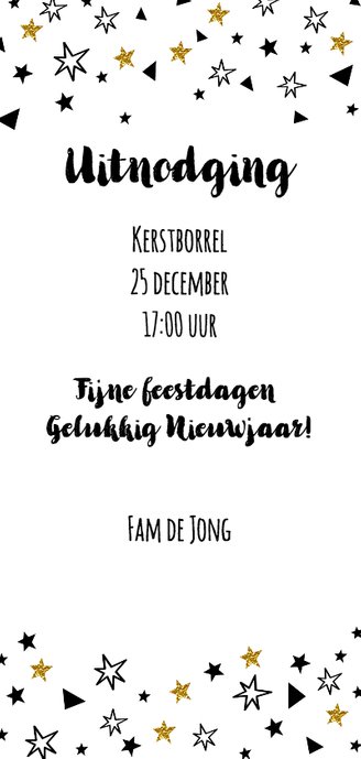 Uitnodiging Borrel confetti zwart wit goud Achterkant