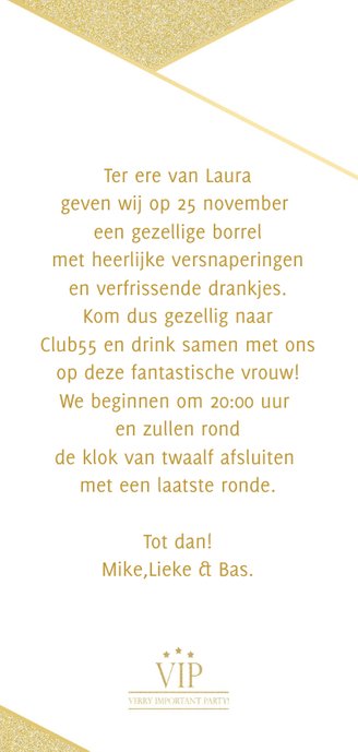 Uitnodiging borrel VIP goud Achterkant
